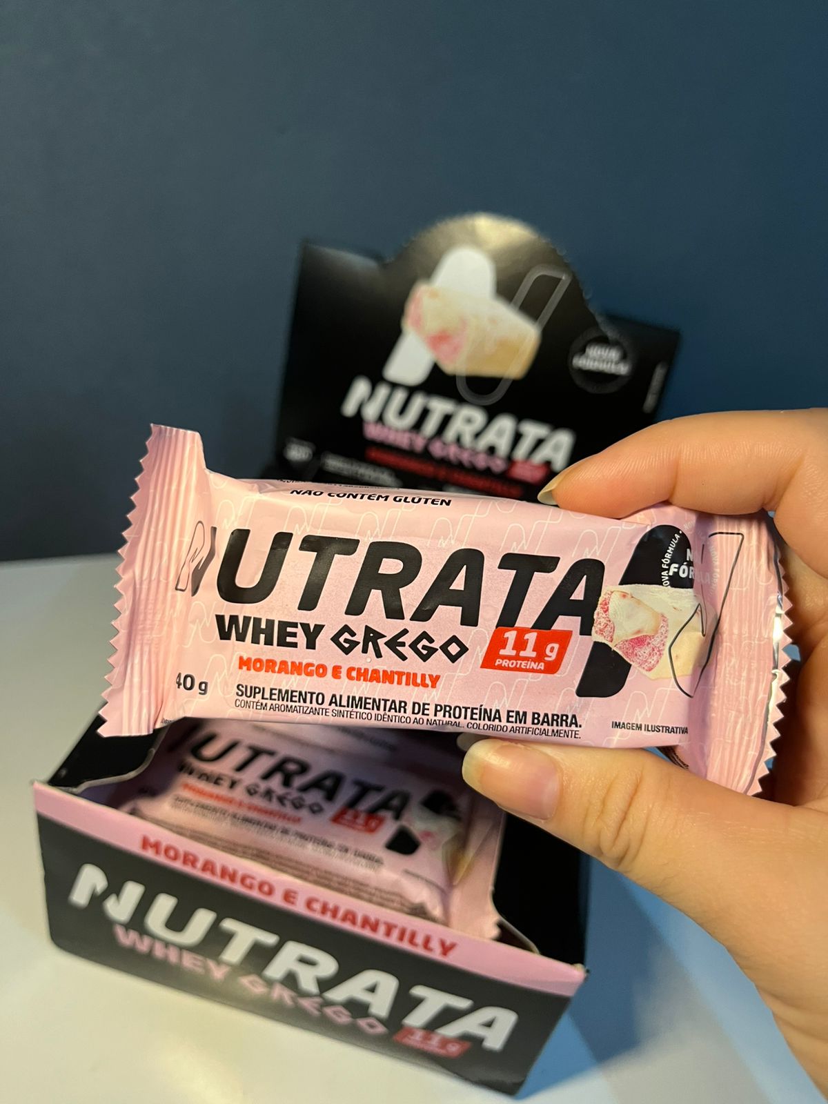 Barrinha Proteica Nutrata, morango com chantilly